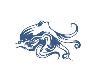 Ahtapot logo vektör şablonu. Beyaz arka planda izole ahtapot tasarımı. Görüntü