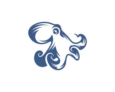 Ahtapot logo vektör şablonu. Beyaz arka planda izole ahtapot tasarımı. Görüntü