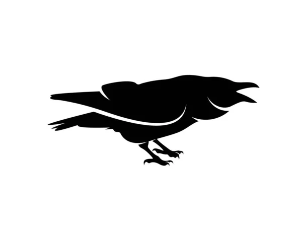 Raven Vogel Logo Vector Template Zwart Silhouet Van Een Kraai — Stockvector