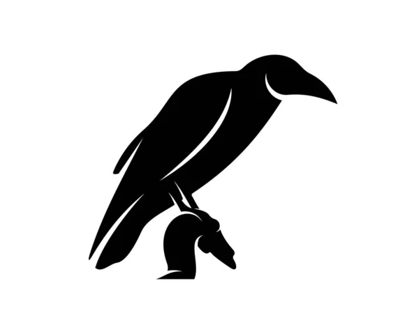 Raven Bird Logo Vector Template Black Silhouette Crow Isolated Background — Stock Vector