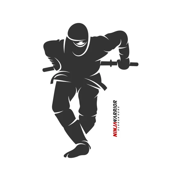 Ninja Desenho Guerreiro Ilustração Vetorial Silhueta Lutador Japonês — Vetor de Stock