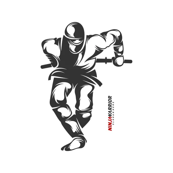 Ninja Guerrero Diseño Vector Ilustración Silueta Luchador Japonés — Vector de stock