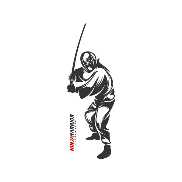 Ninja Bojovník Design Vektorové Ilustrace Silueta Japonského Bojovníka — Stockový vektor