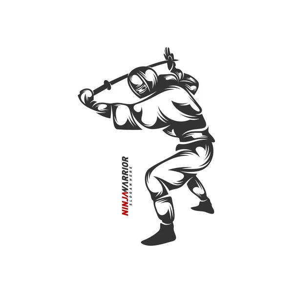 Ninja Bojovník Design Vektorové Ilustrace Silueta Japonského Bojovníka — Stockový vektor