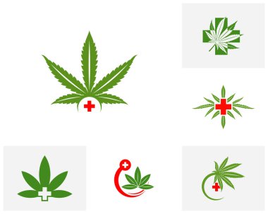 Set of Cannabis Health plus logo design vector template. Creative Cannabis on white background
