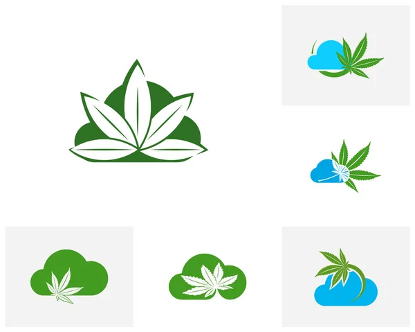 Set Cannabis Cloud Logo Design Vector Template Creative Cannabis White — Διανυσματικό Αρχείο