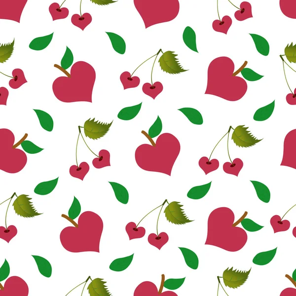 Cherry Heart Shaped Seamless Pattern White Background Vector — Stock Vector