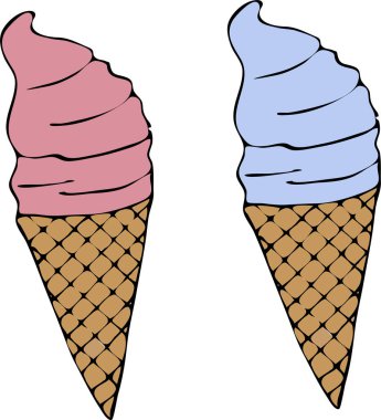 Pembe dondurma ve mavi dondurma. Vektör resmi.