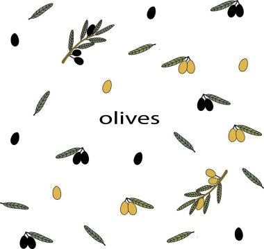 Zeytin ve zeytin vektörü. Sarı ve siyah dutlar.