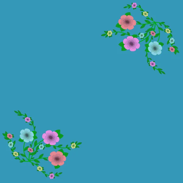 Marco Floral Sobre Fondo Azul — Vector de stock