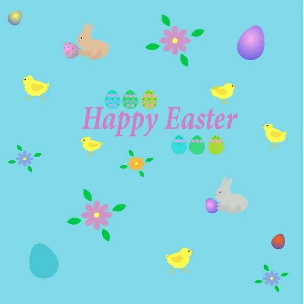Easter Icons Set Colored Background Easter Card — Stock Vector