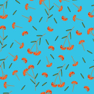 Dalların Rowan 'ı, mavi arka planda pürüzsüz desen. Vektör görüntüsü. Sonbahar teması.