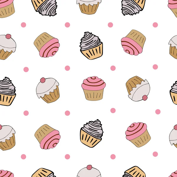 Different Cakes White Background Seamless Pattern — Stock Vector