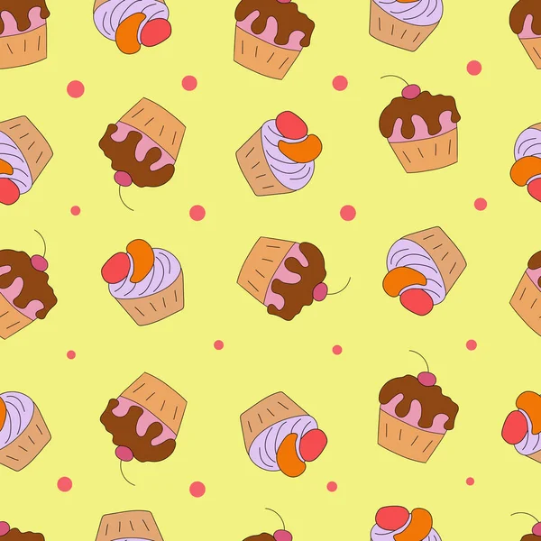 果物とケーキ 様々なケーキのシームレスパターン — ストックベクタ