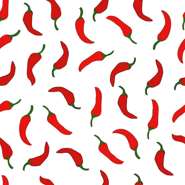 Κόκκινες Πιπεριές Τσίλι Λευκό Φόντο Αδιάλειπτη Μοτίβο — Διανυσματικό Αρχείο