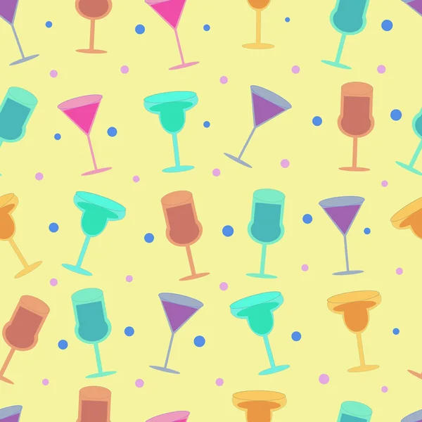 Verschiedene Cocktails Auf Gelbem Hintergrund Mit Nahtlosem Muster — Stockvektor