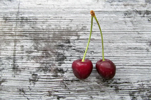 Two Ripe Cherries Dark Background — Stock Photo, Image
