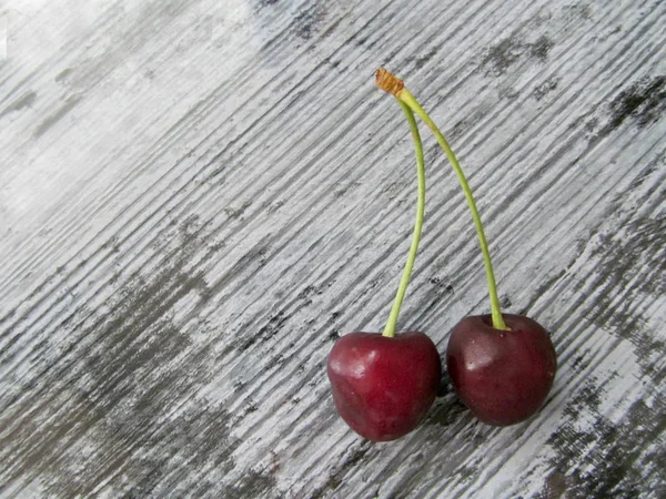 Two Cherries Dark Background — Stock Photo, Image