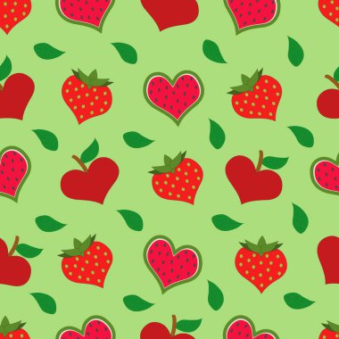 Renkli arka planda, dikişsiz bir kalp şeklinde meyveler..