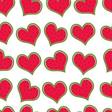 Karpuz, kalp şeklinde, beyaz arka planda pürüzsüz bir desen. Yazdırma, web sitesi, kumaş, kapak, duvar kağıdı, kartpostallar için.