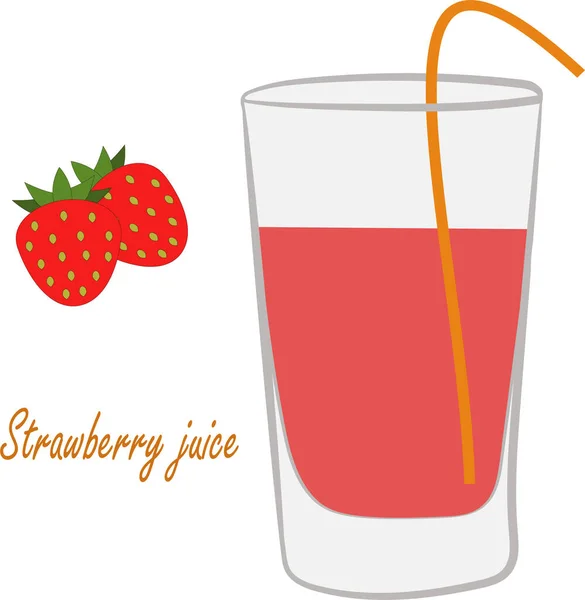 One Glass Strawberry Juice White Background Vector — 스톡 벡터