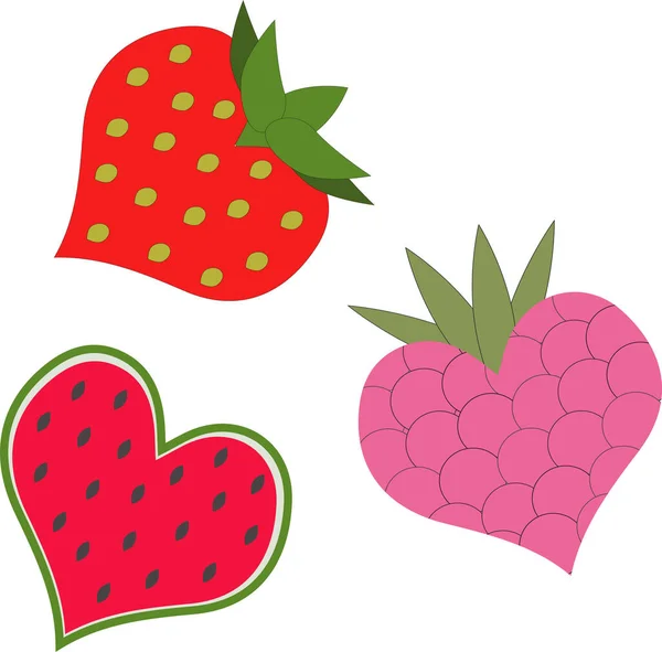 Verschiedene Früchte Herzform Für Druck Website Stoff Einband Tapete Postkarten — Stockvektor