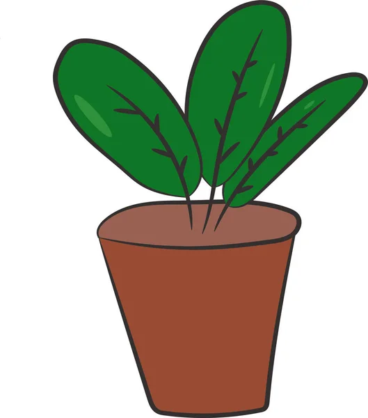 One Flower Pot Large Leaves White Background — 스톡 벡터