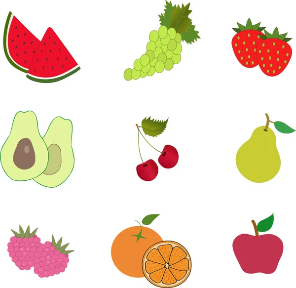 Verschiedene Früchte Auf Weißem Hintergrund — Stockvektor