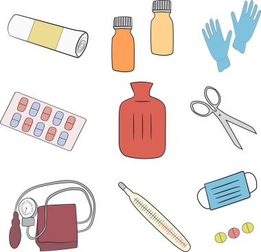 Tıbbi malzeme koleksiyonu. Ayrı nesneler.