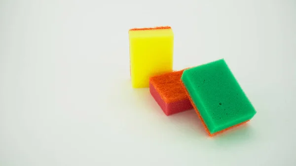 Multi Colored Dish Washing Sponges White Background — Stock Photo, Image