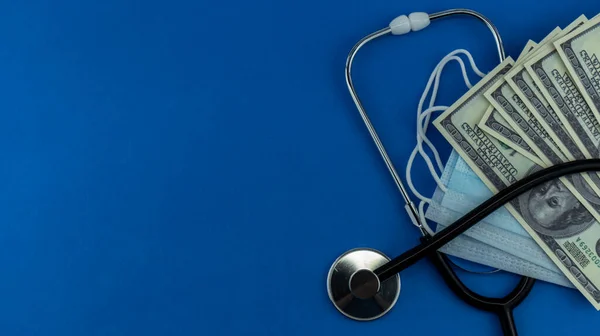 Medical Masks Preparations Blue Background Isolates Mock — Stock Photo, Image