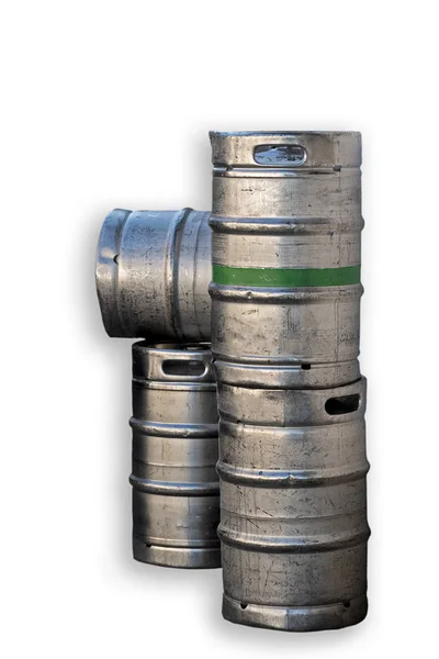 Bavarian beer kegs made of metal isolated on white background — Stock Photo, Image