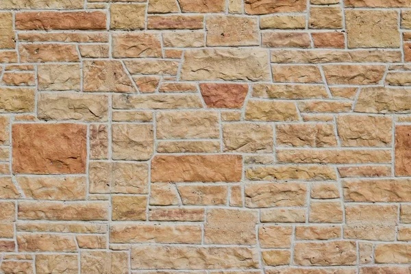 Limestone Exterior Wall Texture Background Vintage Stone Blocks Varying Sizes — 스톡 사진