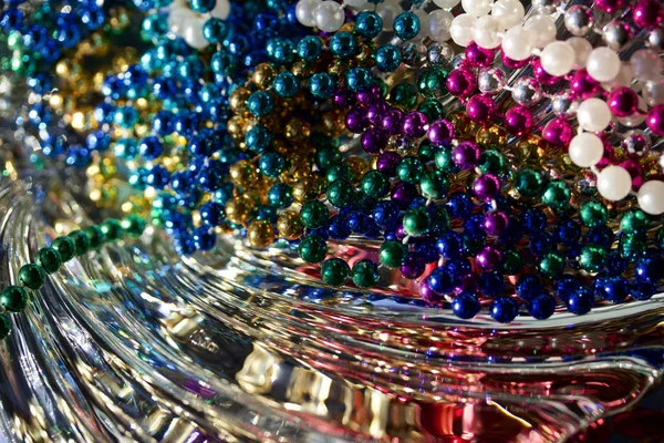 Macro Art Texture Sfondo Colorate Perline Mardi Gras Che Adornano — Foto Stock