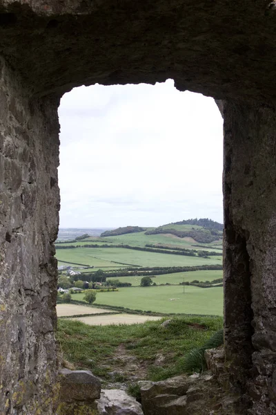 Large Window Portal Ancient Castle Ruin Ireland View Modern Irish — Stock Photo, Image