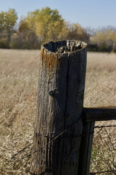 Close Landschap Uitzicht Van Een Draad Hek Post Een Boerderij — Stockfoto