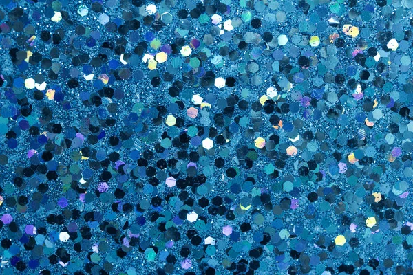 Makro Textur Hintergrund Funkelnden Hellblauen Konfetti Glitzern Mit Bunten Bokeh — Stockfoto