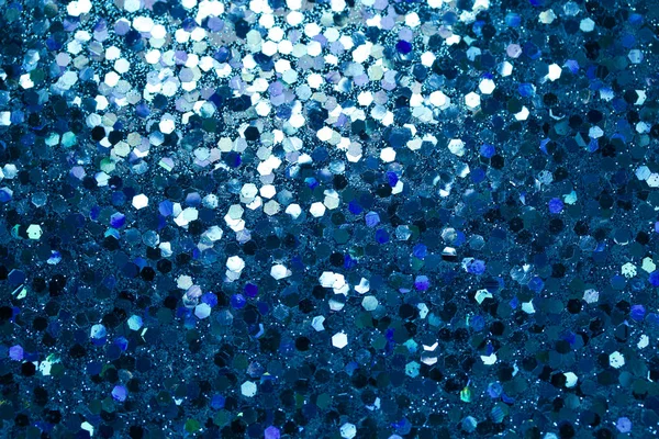 Makro Textúra Háttér Csillogó Fényes Kék Konfetti Csillogás Színes Bokeh — Stock Fotó