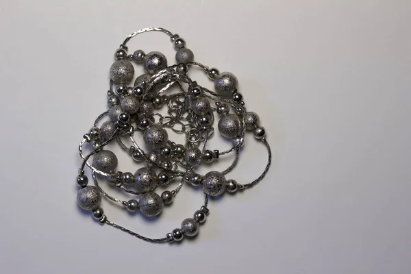 Närbild Abstrakt Bild Grå Färg Metall Pärla Kostym Smycken Halsband — Stockfoto