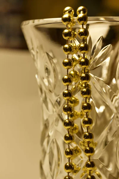Makro Abstrakcyjny Widok Sztuki Nieostre Złote Metaliczne Koraliki Zdobiące Piękny — Zdjęcie stockowe