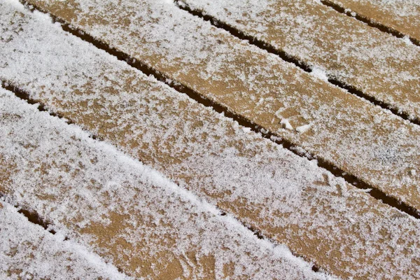 Abstract Texture Background Shoveled Snow Cedar Deck Floor — Stock Photo, Image