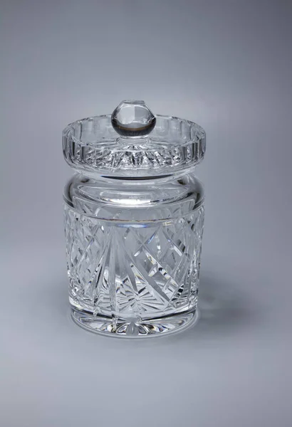Vue Rapprochée Pot Couvercle Modernes Cristal Plomb Taillé Main Sur — Photo