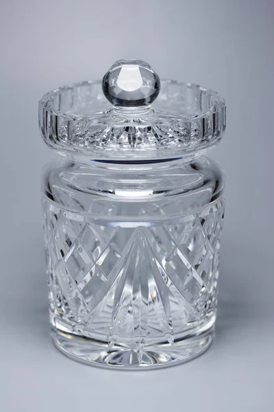 Vue Rapprochée Pot Couvercle Modernes Cristal Plomb Taillé Main Sur — Photo