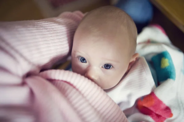 Breastfed Baby Drinking Milk Mother Looking Toddler Beautiful Blue Eyes — 스톡 사진