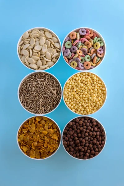 Variety of colorful cereals for breakfast — 스톡 사진