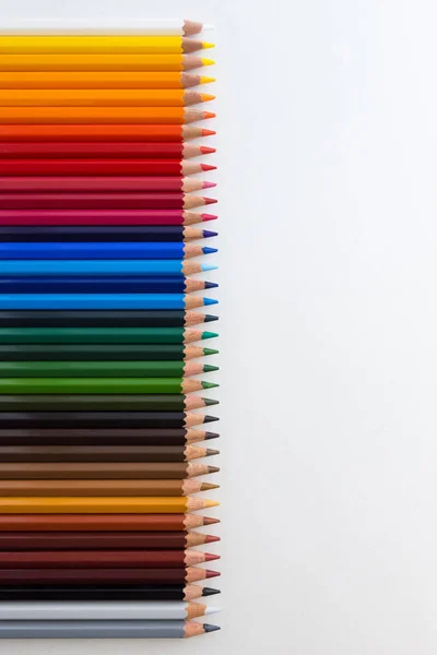 Ołówki kolorowe na białym tle, wyrównane w degradacji — Zdjęcie stockowe
