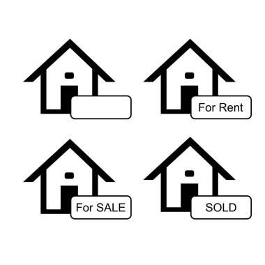 Ev, daire, bina ve kira, satış ya da tüm biletler için kullanılıyor. Reklam tabelası için de kullanılabilir. Düz dizayn ve beyaz taban rengi kullanan bu işaret