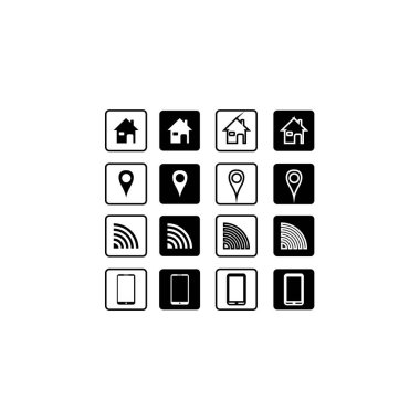 Minimalist Siyah ve Beyaz telefon ikonu. Ev, Telefon simgesi, temel düz tasarım kullanılarak konum ve bağlantı. Telefon simgesi temel element grafik kaynağı