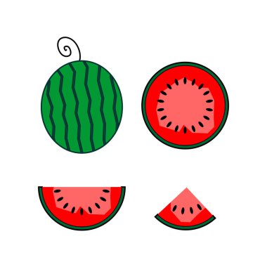 Basit taze ve sağlıklı karpuz seti ikon koleksiyonu. Minimalist karpuz, düz renkte. Meyve temel element grafik kaynakları.