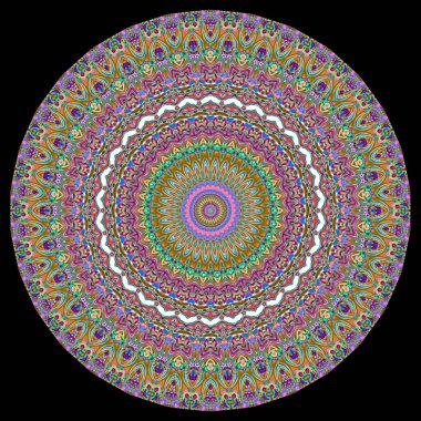 Kaleydoskop, mandala, desen, süs, arabesk gibi renkli çizimler.